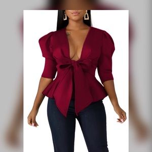 Sexy Bow Blouse, Burgundy